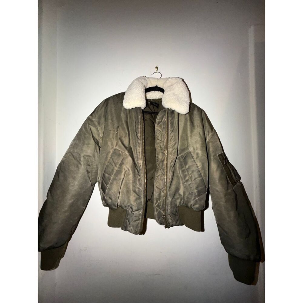Zara olive green puffer bomber jacket size M